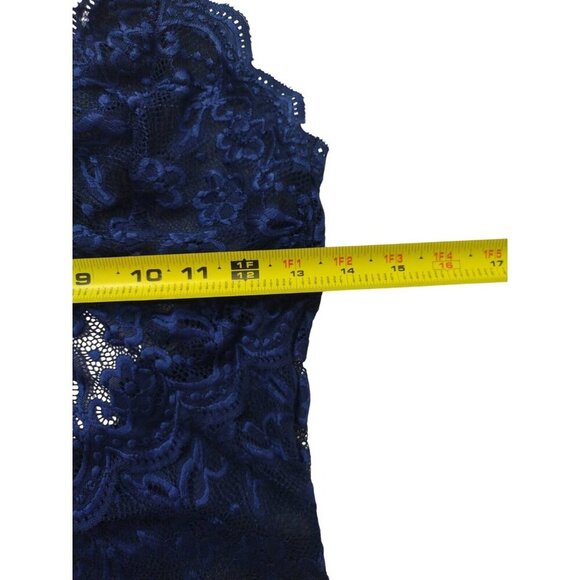 Lace Bodysuit Lingerie with Cross Back Straps in Navy Blue Size M. - Picture 8 of 11